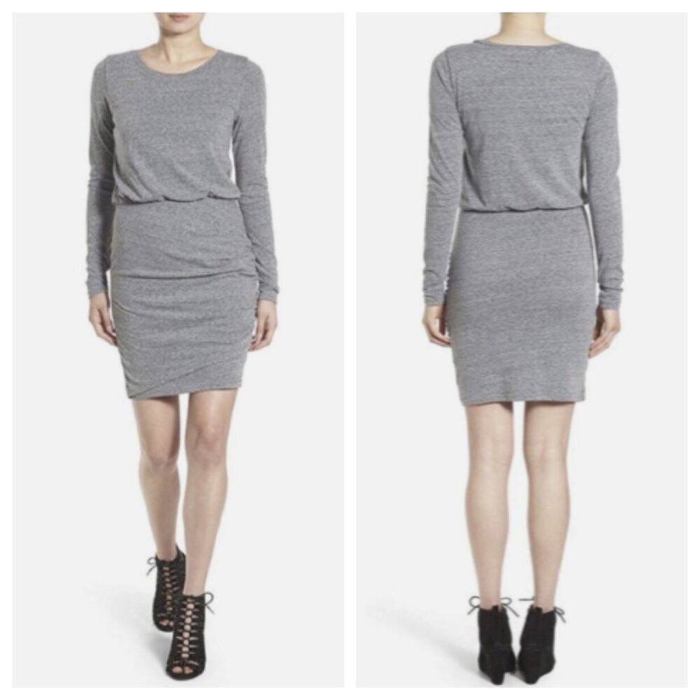 Leith Anthropologie Women's Blouson Bodycon Ruched Dress Heather Gray Size M
